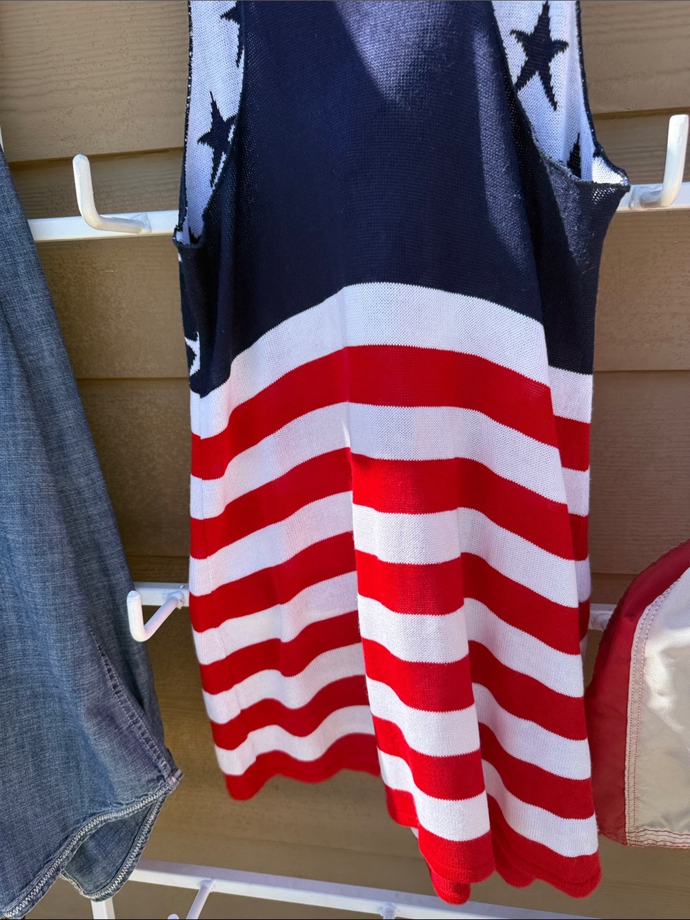 SEXY GENIT Knit Racerback Aline Vneck Navy Patriotic Star Tank dress - Picture 6 of 10